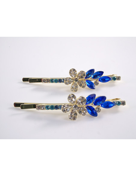 Wsuwka do włosów KWIATEK z kryształkami 2 szt. Lolita Akcesoria NIEBIESKI