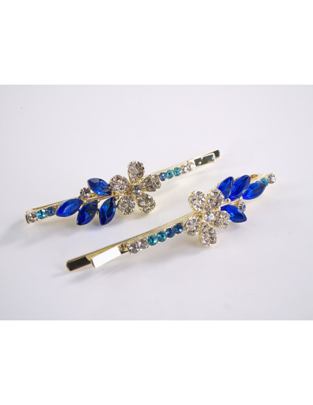 Wsuwka do włosów KWIATEK z kryształkami 2 szt. Lolita Akcesoria NIEBIESKI