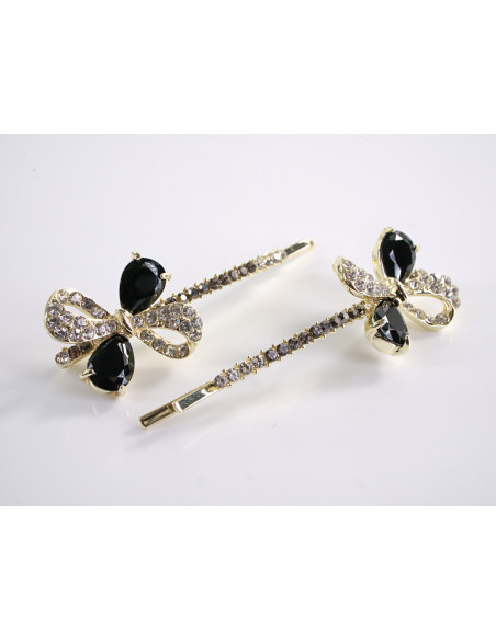 Wsuwka do włosów KOKARDKI z kryształkami 2 szt. Lolita Akcesoria CZARNY
