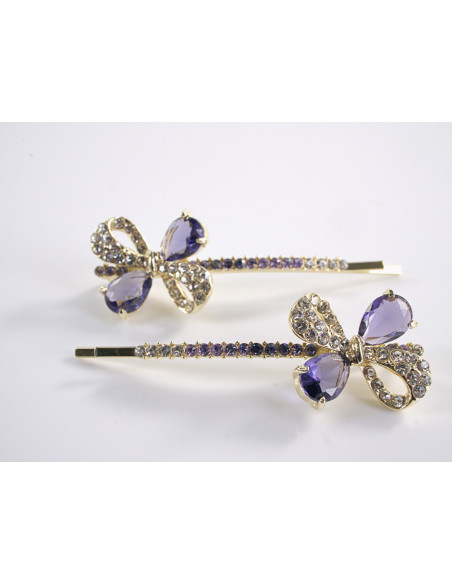 Wsuwka do włosów KOKARDKI z kryształkami 2 szt. Lolita Akcesoria FIOLETOWY