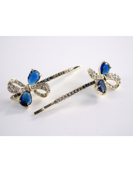 Wsuwka do włosów KOKARDKI z kryształkami 2 szt. Lolita Akcesoria NIEBIESKI