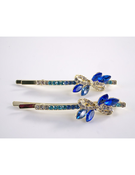 Wsuwka do włosów KOKARDKI z kryształkami 2 szt. Lolita Akcesoria NIEBIESKI