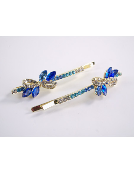 Wsuwka do włosów KOKARDKI z kryształkami 2 szt. Lolita Akcesoria NIEBIESKI