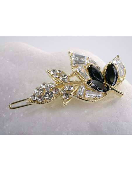 SPINKA  do włosów LIŚĆ LISTEK Z KRYSZTAŁKAMI  Lolita Akcesoria CZARNY