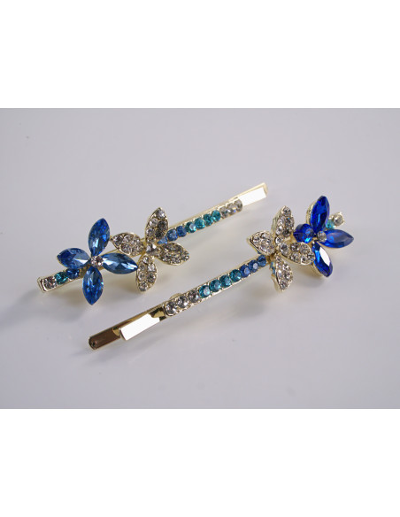 Wsuwka do włosów KWIATKI z kryształkami 2 szt. Lolita Akcesoria NIEBIESKI