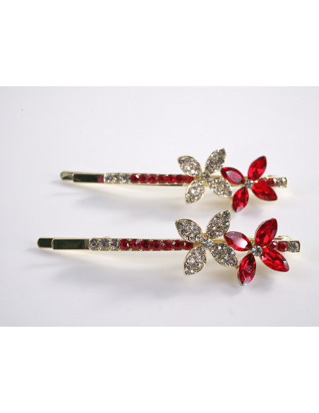 Wsuwka do włosów  KWIATKI z kryształkami 2 szt. Lolita Akcesoria CZERWONY