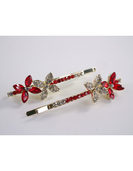 Wsuwka do włosów  KWIATKI z kryształkami 2 szt. Lolita Akcesoria CZERWONY