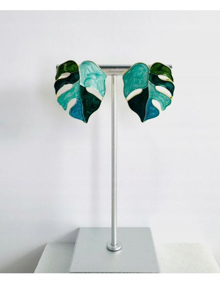 Kolczyki ZIELONE LIŚCIE BOHO Lolita Accessories srebrny sztyft 925