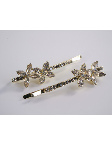 Wsuwka do włosów  KWIATKI z kryształkami 2 szt. Lolita Akcesoria TAUPE