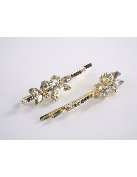 Wsuwka do włosów  KWIATKI z kryształkami 2 szt. Lolita Akcesoria TAUPE