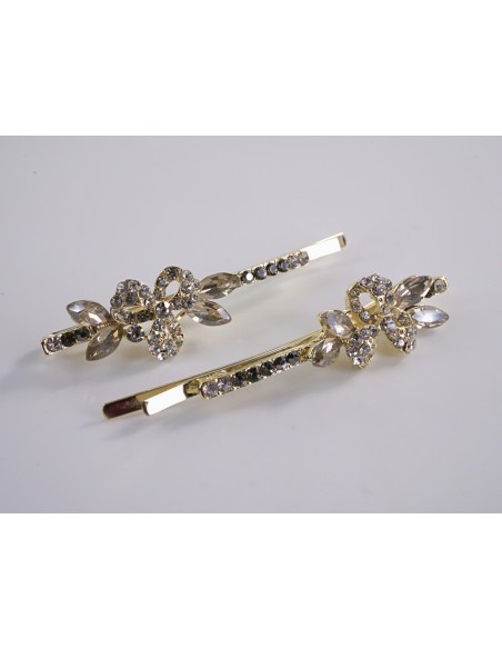 Wsuwka do włosów  KWIATKI z kryształkami 2 szt. Lolita Akcesoria TAUPE