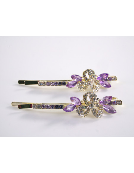 Wsuwka do włosów  KWIATKI z kryształkami 2 szt. Lolita Akcesoria FIOLETOWY