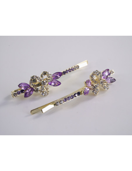 Wsuwka do włosów  KWIATKI z kryształkami 2 szt. Lolita Akcesoria FIOLETOWY