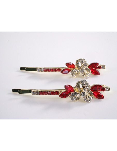 Wsuwka do włosów  KWIATKI z kryształkami 2 szt. Lolita Akcesoria CZERWONY