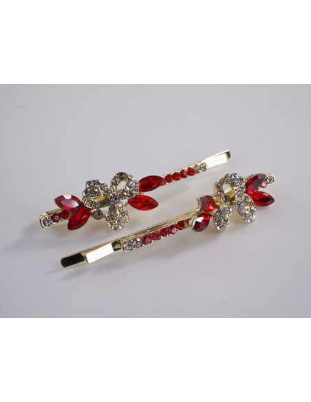 Wsuwka do włosów  KWIATKI z kryształkami 2 szt. Lolita Akcesoria CZERWONY