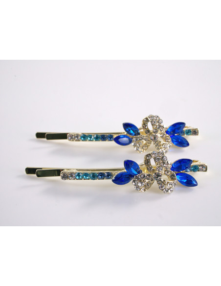 Wsuwka do włosów  KWIATKI z kryształkami 2 szt. Lolita Akcesoria NIEBIESKI