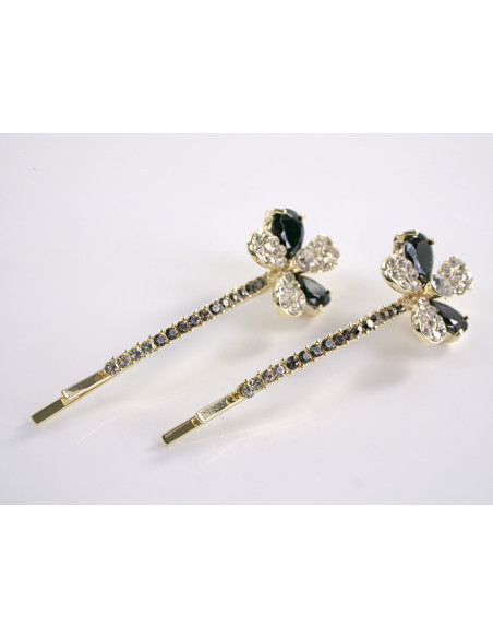 Wsuwka do włosów KWIATEK z kryształkami 2 szt. Lolita Akcesoria CZARNY