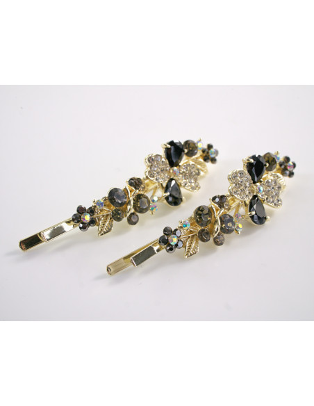 Wsuwka do włosów KWIATKI  z kryształkami 2 szt. Lolita Akcesoria CZARNY