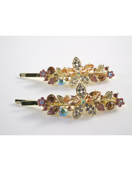 Wsuwka do włosów KWIATKI  z kryształkami 2 szt. Lolita Akcesoria ZŁOTY