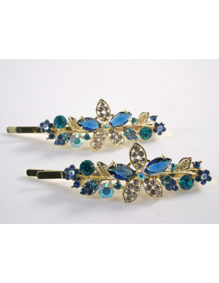 Wsuwka do włosów KWIATKI  z kryształkami 2 szt. Lolita Akcesoria NIEBIESKI
