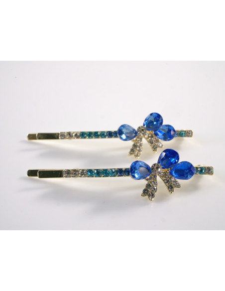 Wsuwka do włosów KOKARDKI z kryształkami 2 szt Lolita Akcesoria NIEBIESKI