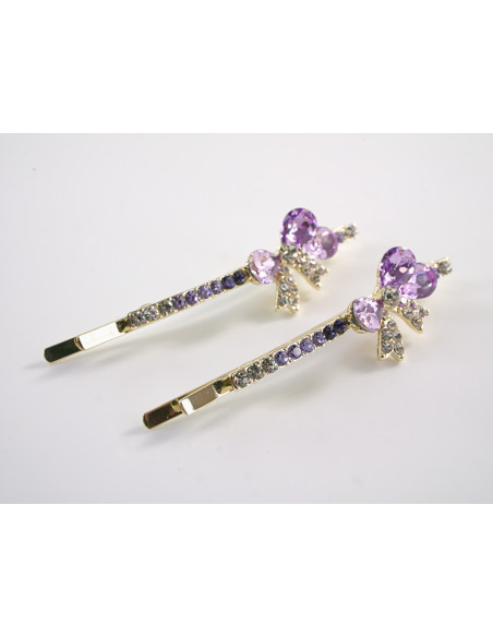 Wsuwka do włosów KOKARDKI z kryształkami 2 szt Lolita Akcesoria FIOLETOWY