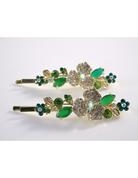 Wsuwka do włosów KWIATKI z kryształkami 2 szt. Lolita Akcesoria ZIELONY