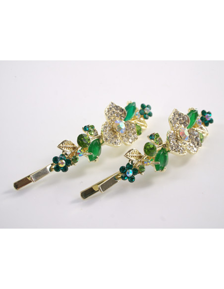 Wsuwka do włosów KWIATKI z kryształkami 2 szt. Lolita Akcesoria ZIELONY