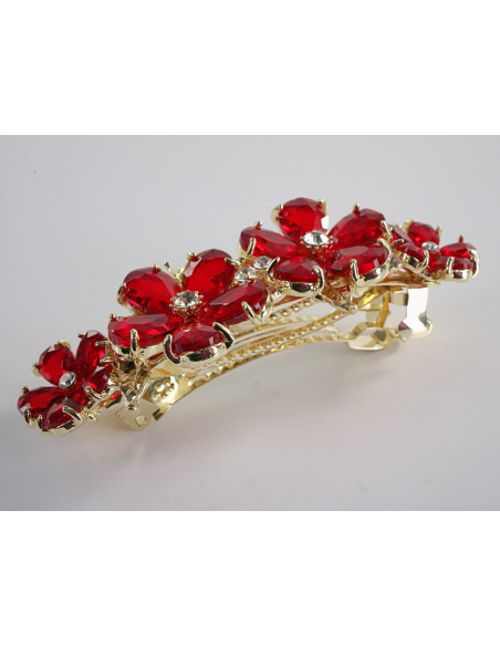 KLAMRA FRANCUSKA DO WŁOSÓW KWIATY Z KAMIENIAMI LOLITA AKCESORIA CZERWONY