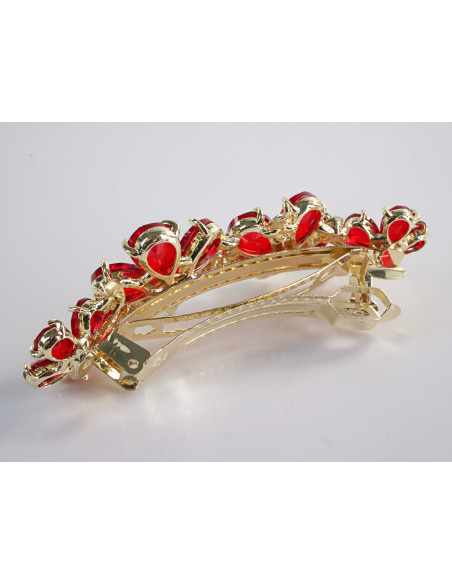 KLAMRA FRANCUSKA DO WŁOSÓW KWIATY Z KAMIENIAMI LOLITA AKCESORIA CZERWONY