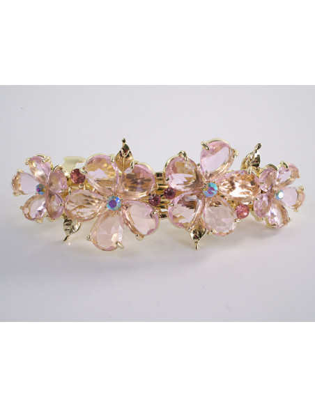 KLAMRA FRANCUSKA DO WŁOSÓW KWIATY Z KAMIENIAMI LOLITA AKCESORIA RÓŻOWY