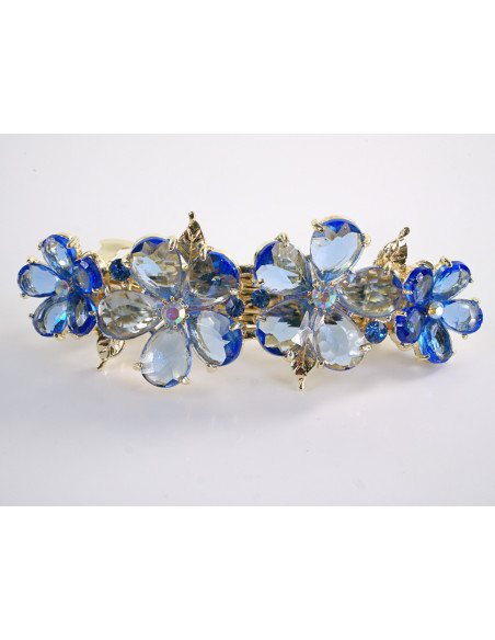 KLAMRA FRANCUSKA DO WŁOSÓW KWIATY Z KAMIENIAMI LOLITA AKCESORIA NIEBIESKI