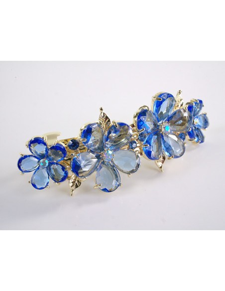 KLAMRA FRANCUSKA DO WŁOSÓW KWIATY Z KAMIENIAMI LOLITA AKCESORIA NIEBIESKI