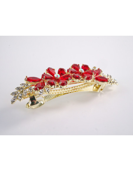 KLAMRA FRANCUSKA DO WŁOSÓW KWIATY Z KAMIENIAMI LOLITA AKCESORIA CZERWONY