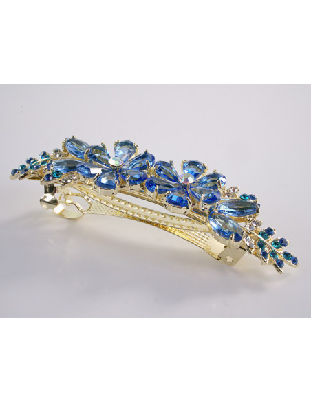KLAMRA FRANCUSKA DO WŁOSÓW KWIATY Z KAMIENIAMI LOLITA AKCESORIA NIEBIESKI