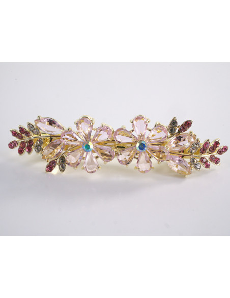 KLAMRA FRANCUSKA DO WŁOSÓW KWIATY Z KAMIENIAMI LOLITA AKCESORIA RÓŻOWY