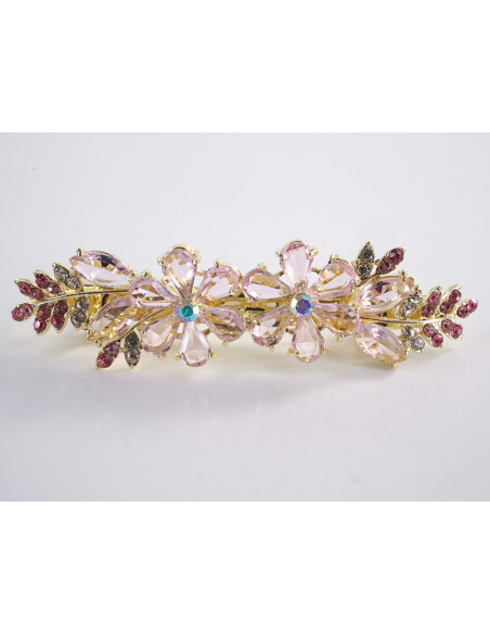 KLAMRA FRANCUSKA DO WŁOSÓW KWIATY Z KAMIENIAMI LOLITA AKCESORIA RÓŻOWY