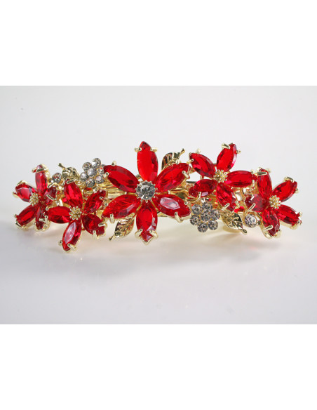 KLAMRA FRANCUSKA DO WŁOSÓW KWIATY Z KAMIENIAMI LOLITA AKCESORIA CZERWONY