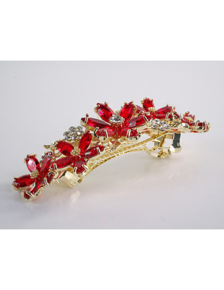 KLAMRA FRANCUSKA DO WŁOSÓW KWIATY Z KAMIENIAMI LOLITA AKCESORIA CZERWONY