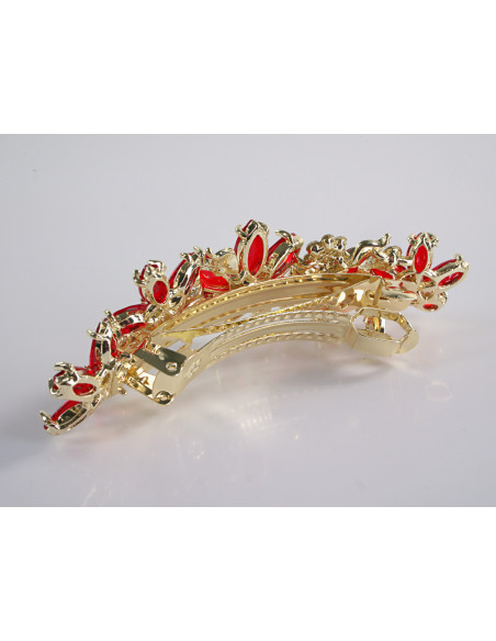 KLAMRA FRANCUSKA DO WŁOSÓW KWIATY Z KAMIENIAMI LOLITA AKCESORIA CZERWONY