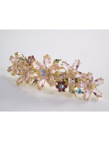 KLAMRA FRANCUSKA DO WŁOSÓW KWIATY Z KAMIENIAMI LOLITA AKCESORIA RÓŻOWY
