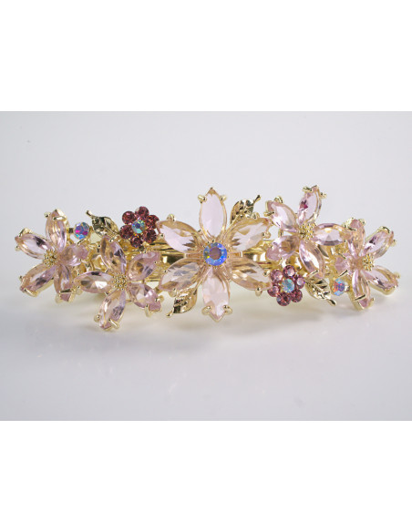 KLAMRA FRANCUSKA DO WŁOSÓW KWIATY Z KAMIENIAMI LOLITA AKCESORIA RÓŻOWY