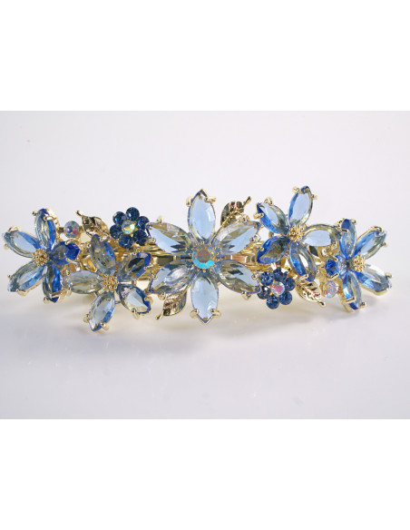 KLAMRA FRANCUSKA DO WŁOSÓW KWIATY Z KAMIENIAMI LOLITA AKCESORIA NIEBIESKI