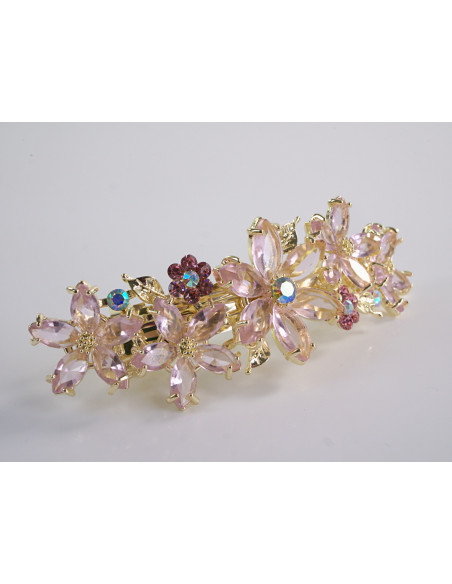 KLAMRA FRANCUSKA DO WŁOSÓW KWIATY Z KAMIENIAMI LOLITA AKCESORIA RÓŻOWY