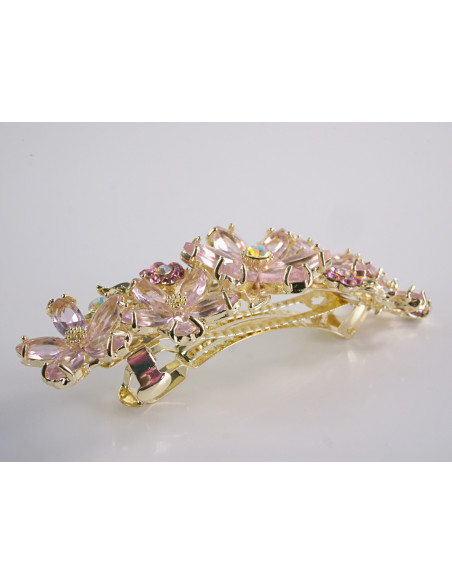 KLAMRA FRANCUSKA DO WŁOSÓW KWIATY Z KAMIENIAMI LOLITA AKCESORIA RÓŻOWY