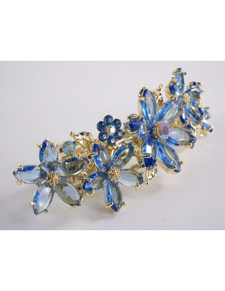 KLAMRA FRANCUSKA DO WŁOSÓW KWIATY Z KAMIENIAMI LOLITA AKCESORIA NIEBIESKI