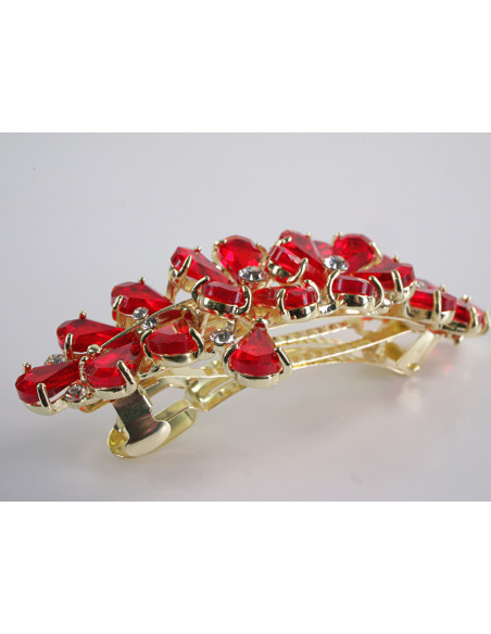KLAMRA FRANCUSKA DO WŁOSÓW KWIATY Z KAMIENIAMI LOLITA AKCESORIA CZERWONY