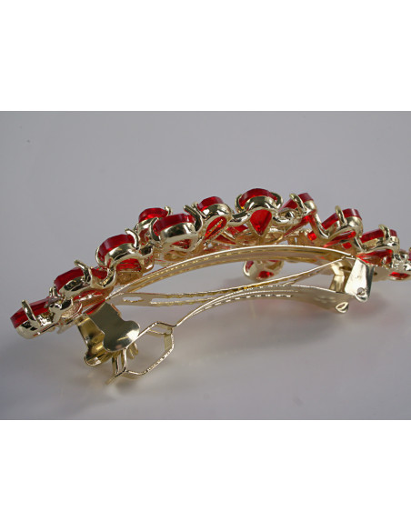 KLAMRA FRANCUSKA DO WŁOSÓW KWIATY Z KAMIENIAMI LOLITA AKCESORIA CZERWONY