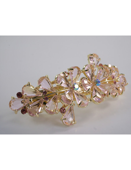 KLAMRA FRANCUSKA DO WŁOSÓW KWIATY Z KAMIENIAMI LOLITA AKCESORIA RÓŻOWY