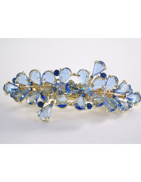 KLAMRA FRANCUSKA DO WŁOSÓW KWIATY Z KAMIENIAMI LOLITA AKCESORIA NIEBIESKI